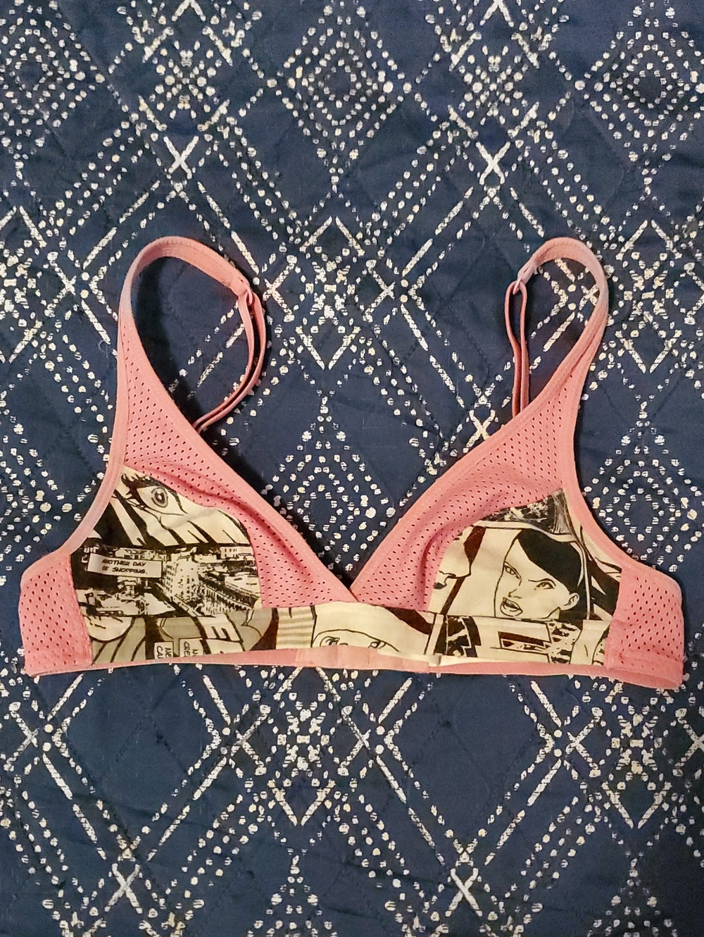 Pink Comic Book Graphic Print Triangle Bralette